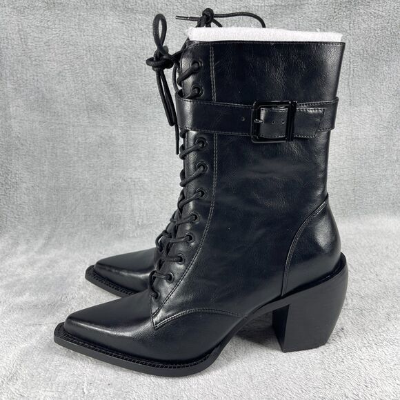 Widow Bewitched Host Ankle Boots Womens Size 10 Black Lace Up Vegan Leather